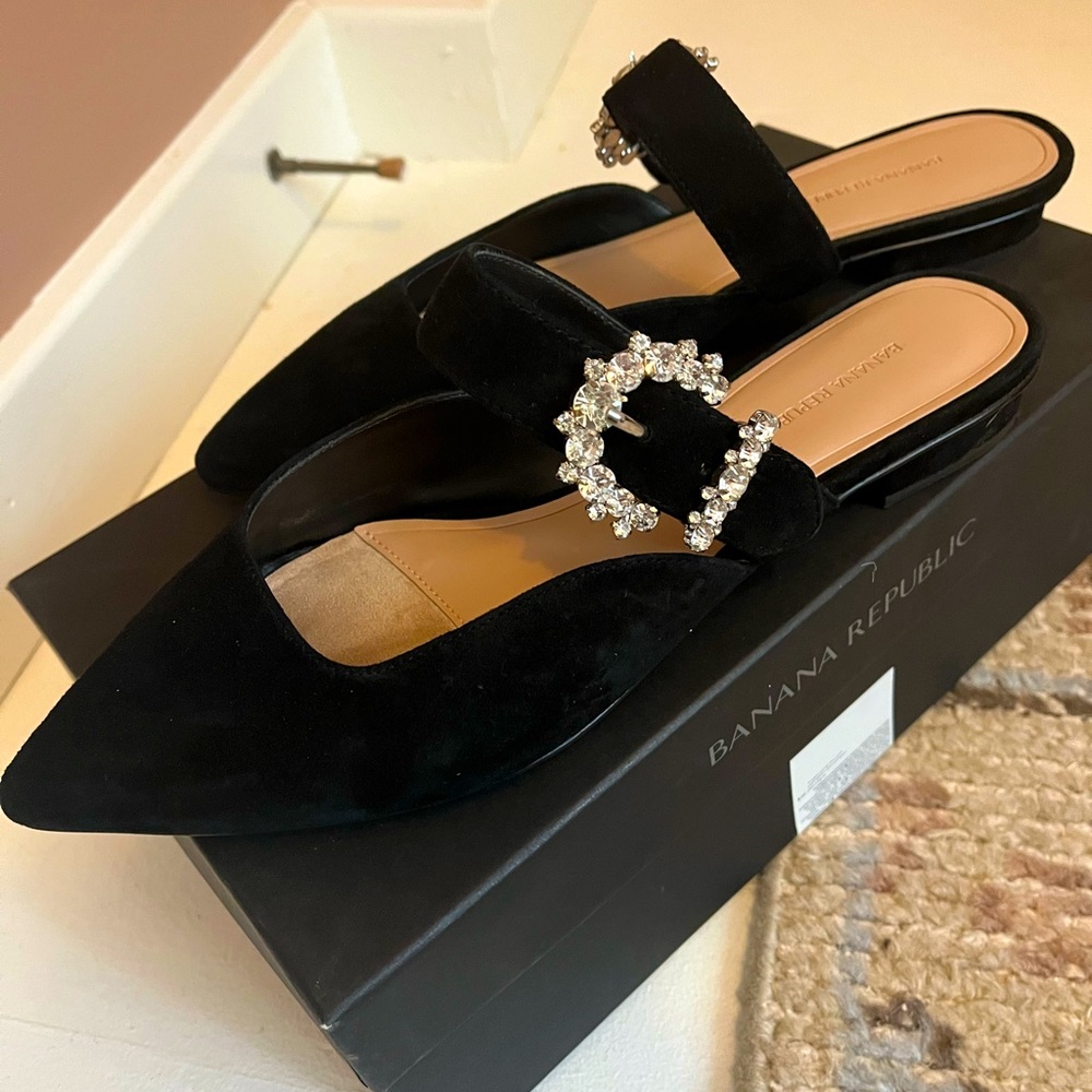 Banana Republic Jewel Buckle Suede Mules 9.5